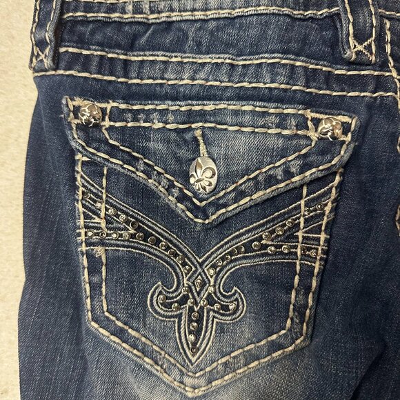 Rock Revival Denim - Rock Revival Jamie Boot med Wash Distressed Jeans Rhinestone Flap Pockets sz 27